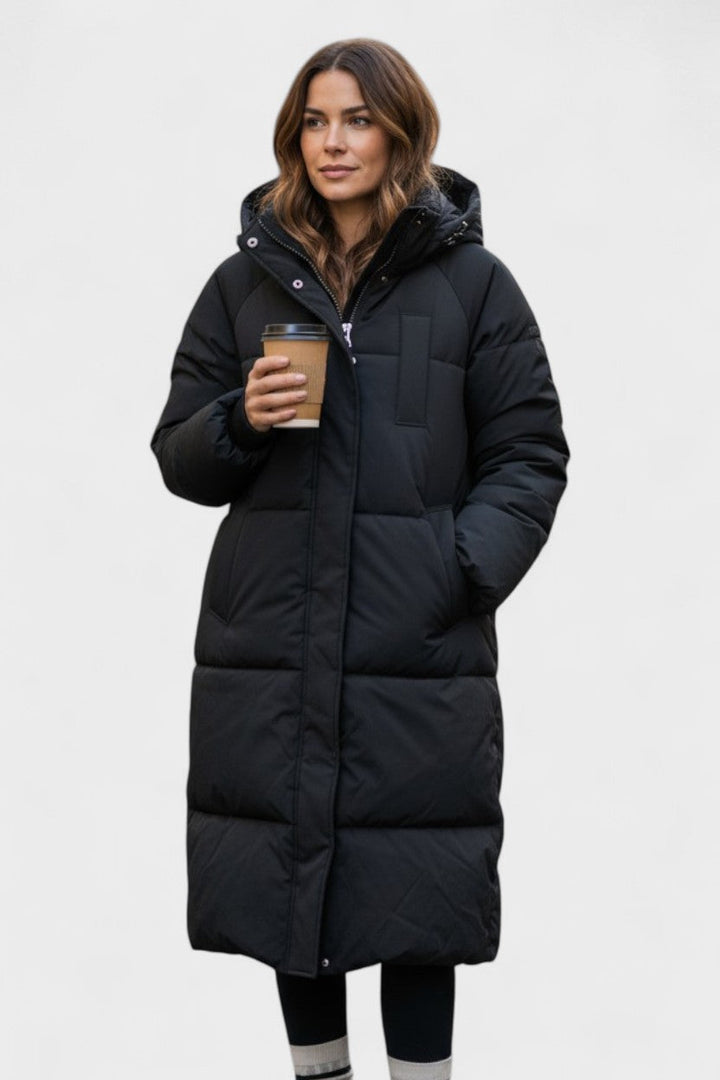 Women's longline hooded quilted puffer coat