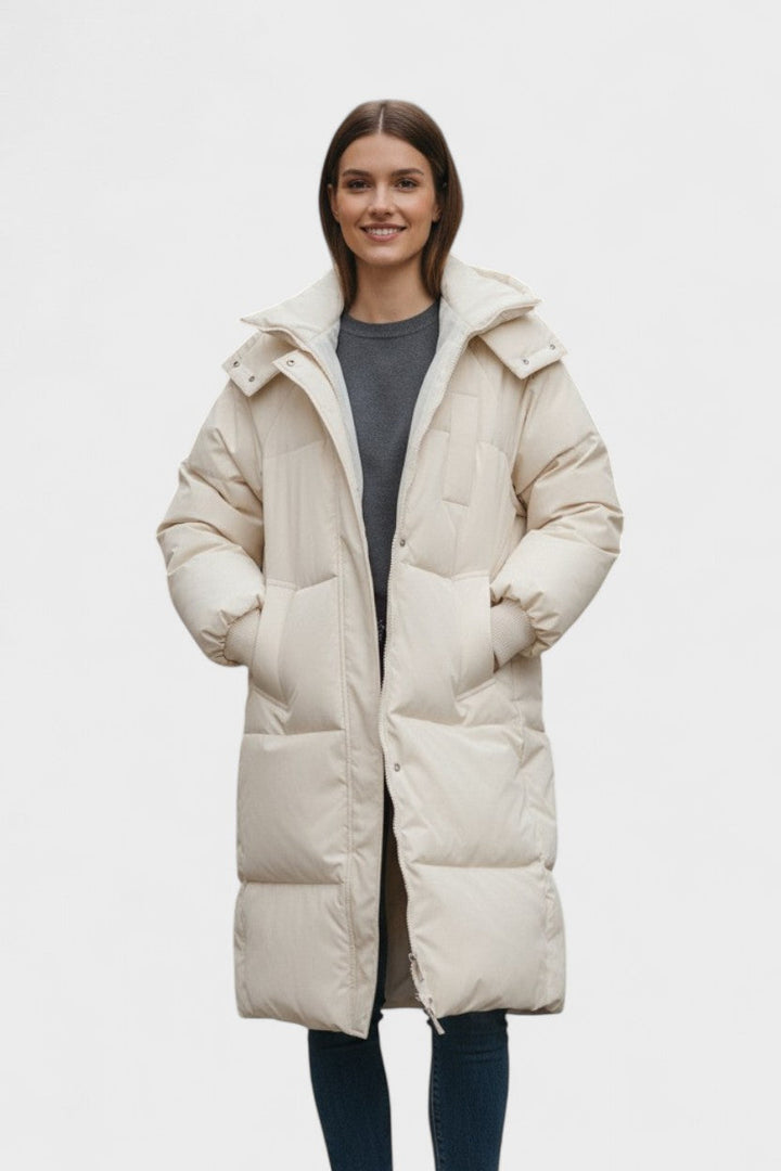 Women's longline hooded quilted puffer coat