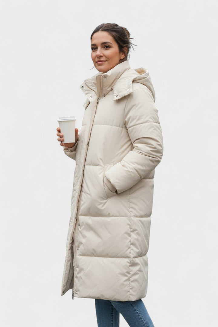 Women's longline hooded quilted puffer coat