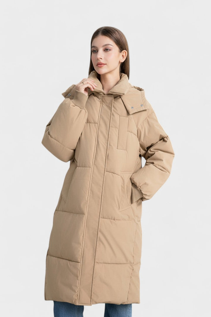 Women's longline hooded quilted puffer coat