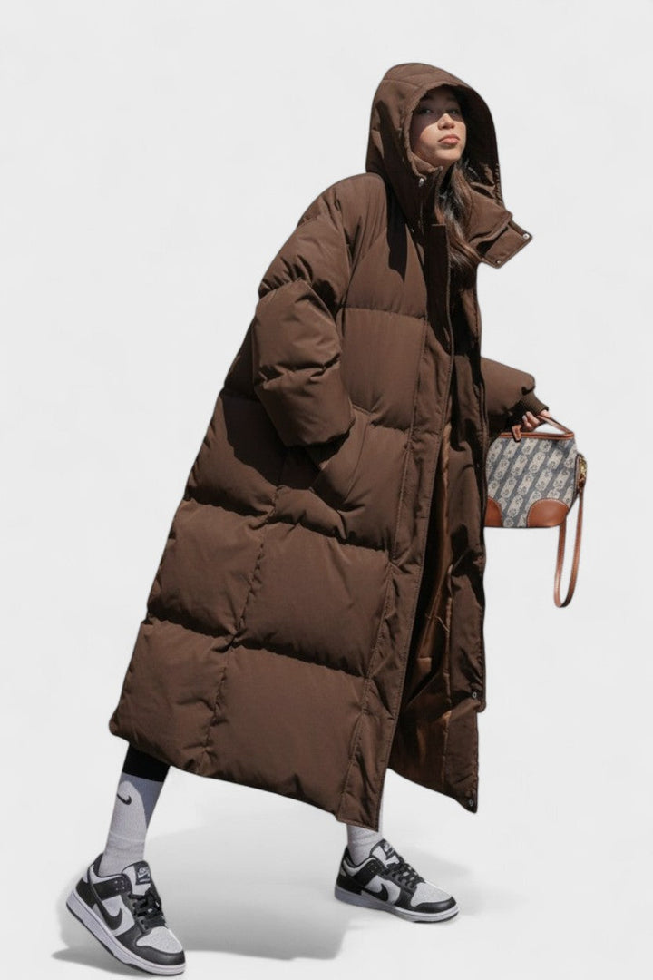 Women's longline hooded quilted puffer coat