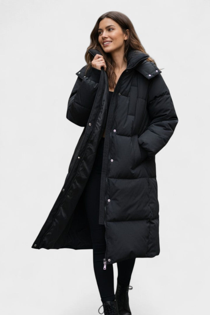 Women's longline hooded quilted puffer coat