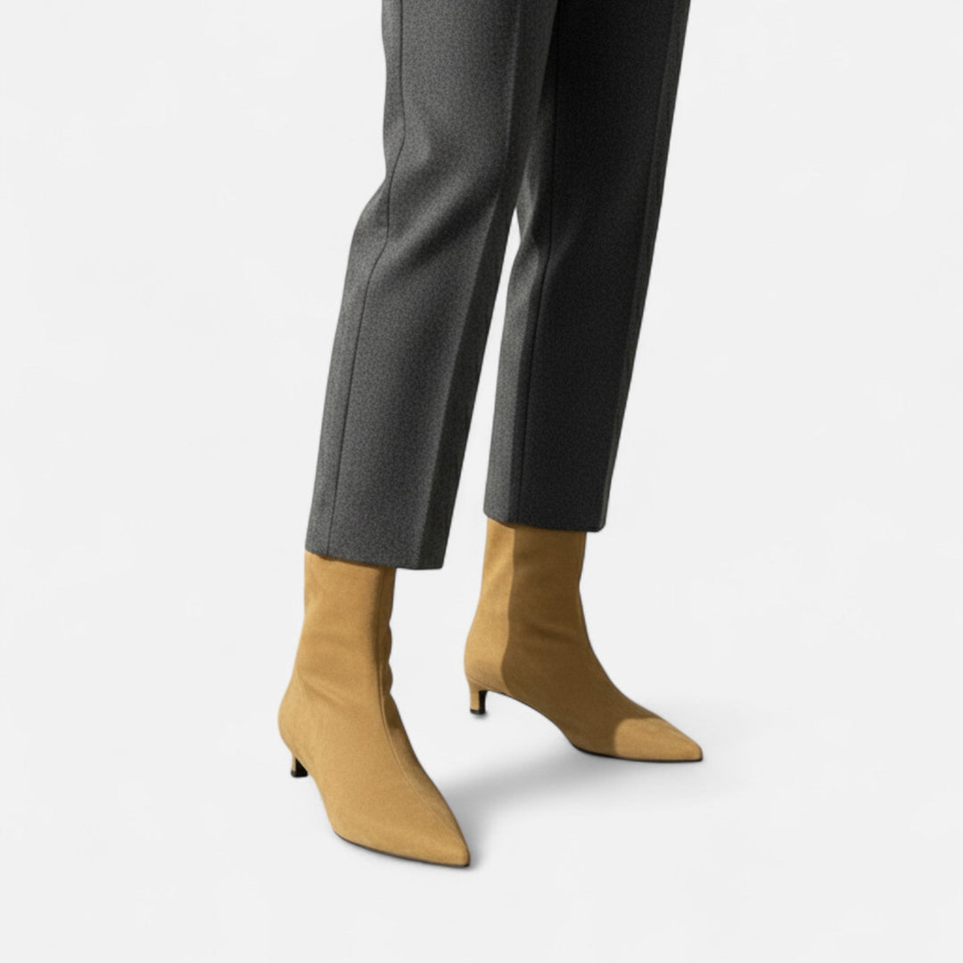 Women's pointed toe ankle boots with low heels and short shafts