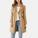 Women's long double-breasted trench coat with belt and cuff tabs