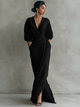 Women's wrap maxi dress with v-neck and three-quarter sleeves in pink