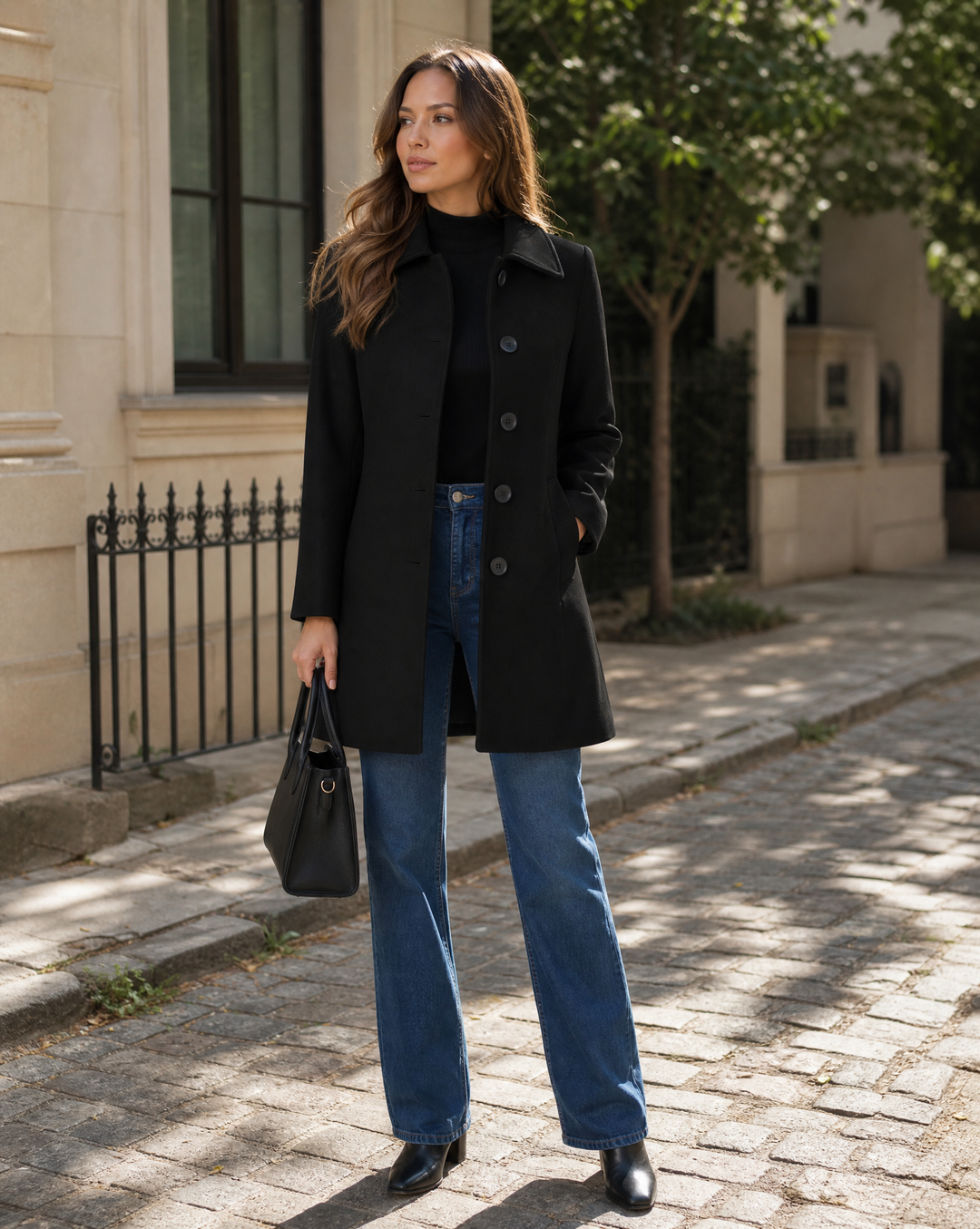 Women's single-breasted trench coat with notched collar and buttons