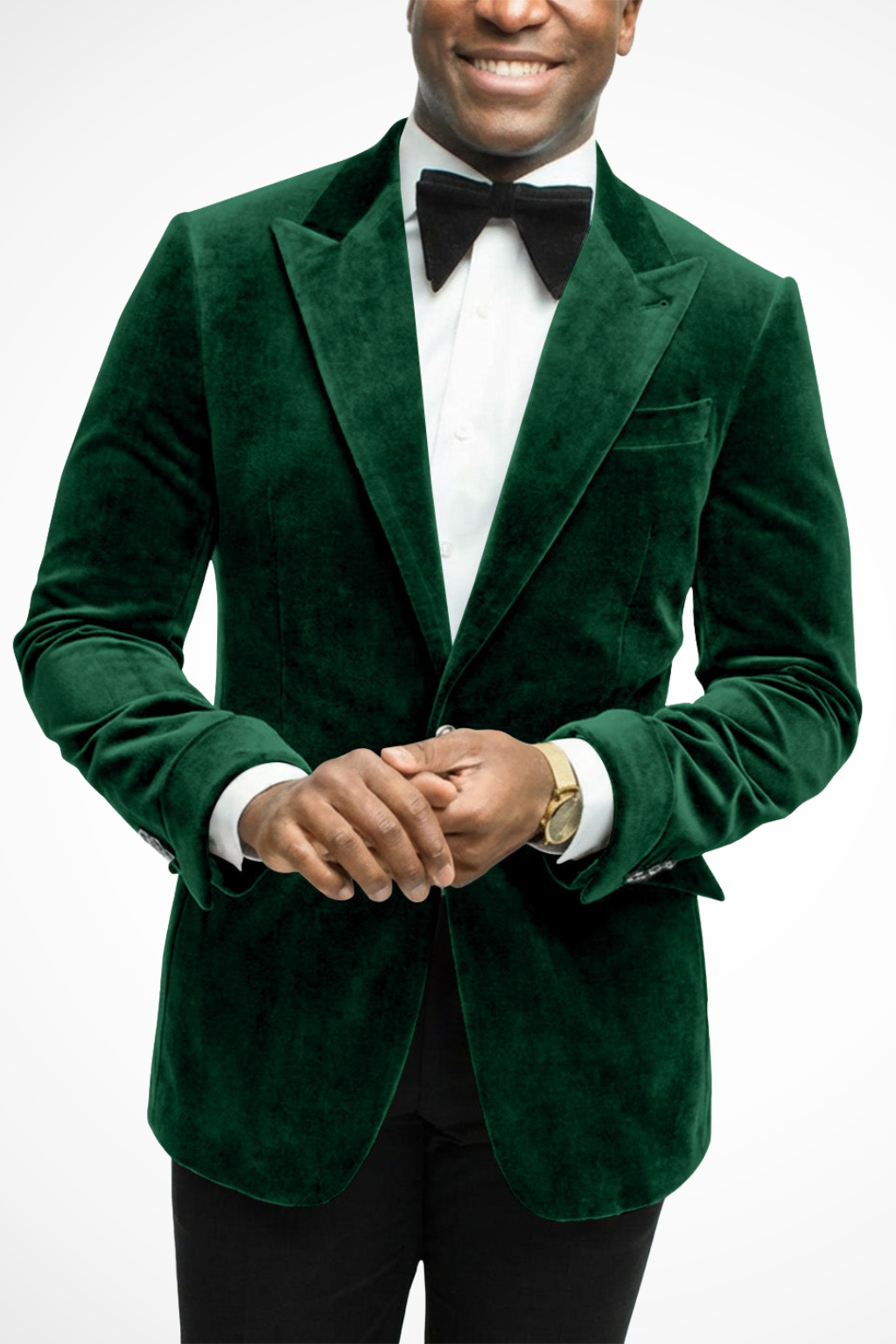 Men's tailored velvet blazer with peak lapels, long sleeves and front pockets