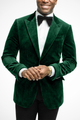 Men's tailored velvet blazer with peak lapels, long sleeves and front pockets