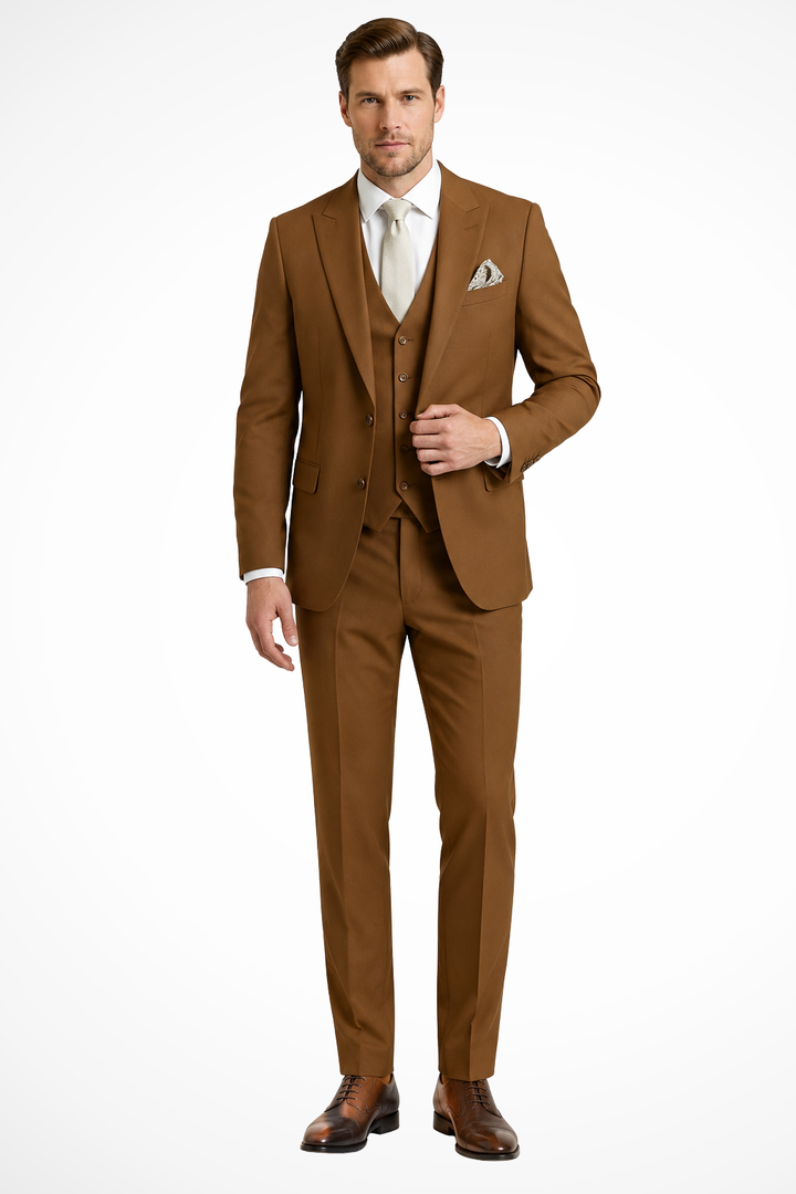 Men's slim fit three-piece suit with jacket, waistcoat and matching trousers