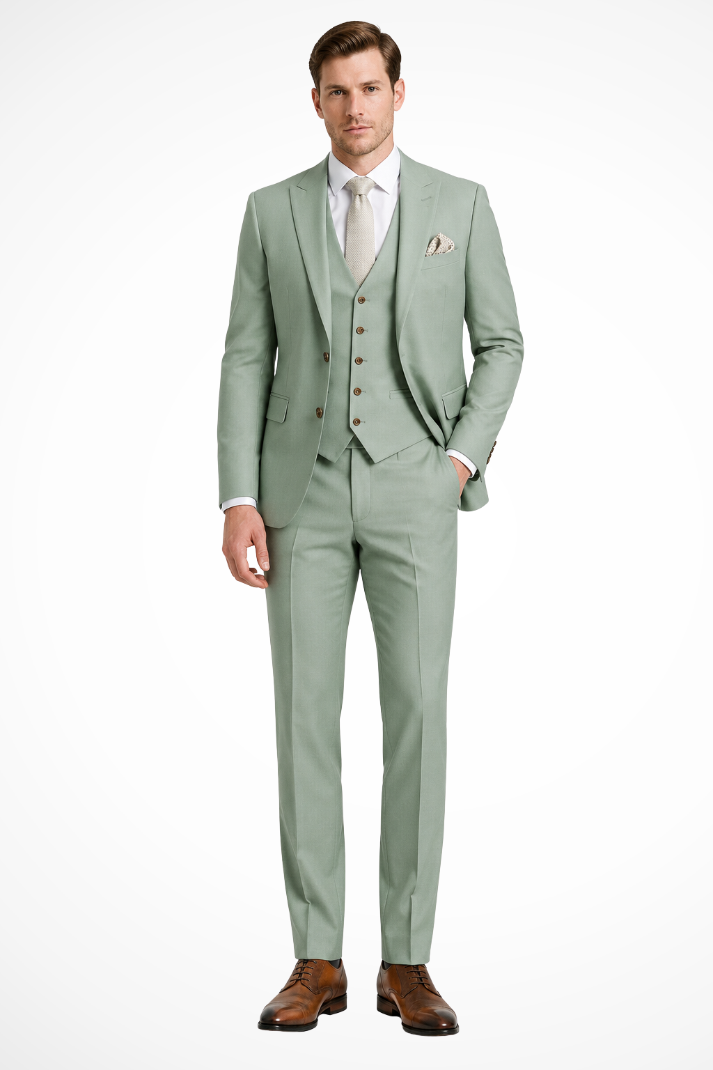 Men's slim fit three-piece suit with jacket, waistcoat and matching trousers