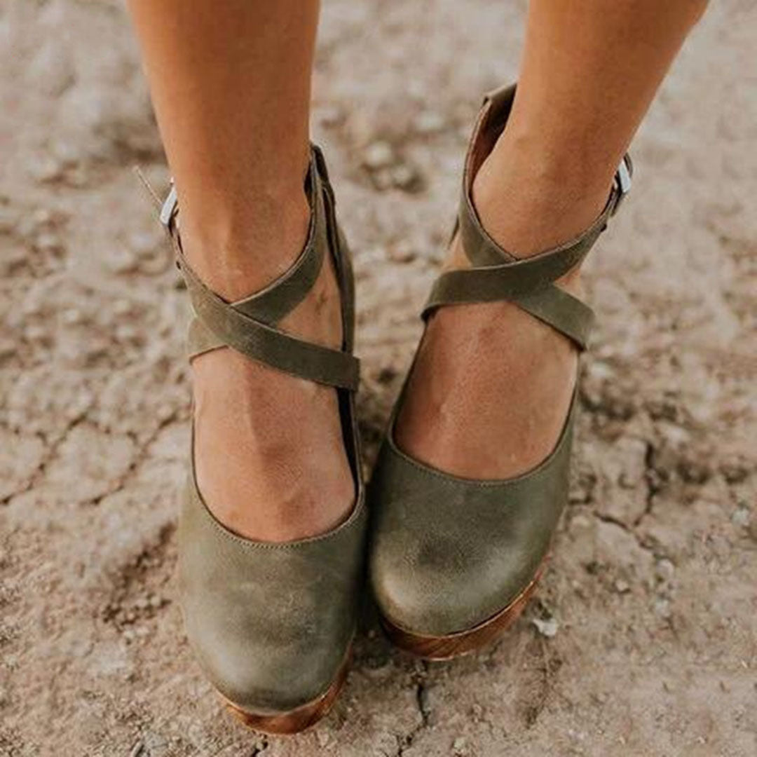 Women's Wedge Heels with Ankle Strap Sandal in Black - View 5 | Bellmere