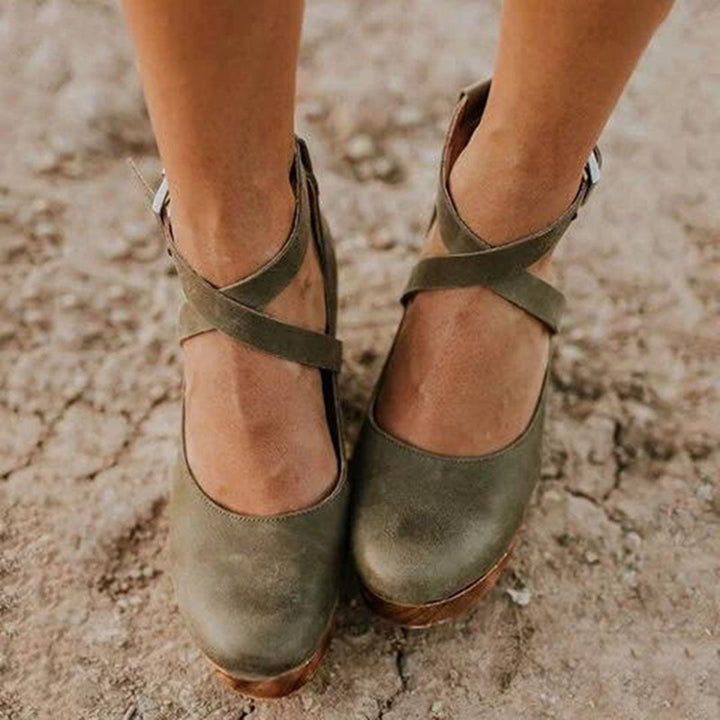 Women's Wedge Heels with Ankle Strap Sandal in Black - View 5 | Bellmere