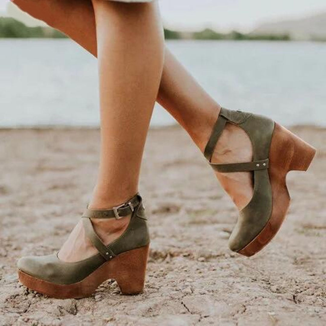 Women's Wedge Heels with Ankle Strap Sandal in Black - View 3 | Bellmere