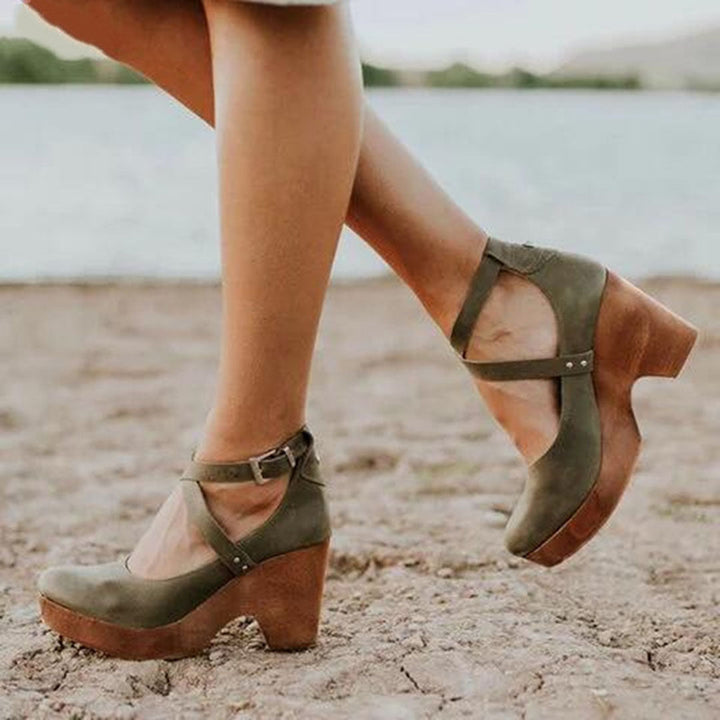 Women's Wedge Heels with Ankle Strap Sandal in Black - View 3 | Bellmere