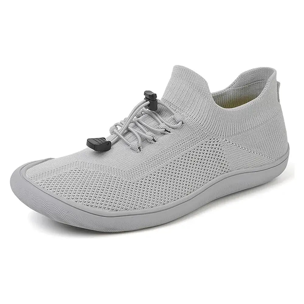 Unisex textured knit casual shoes with toggle lace-up and flat sole