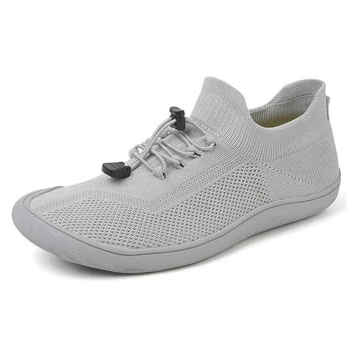 Unisex textured knit casual shoes with toggle lace-up and flat sole