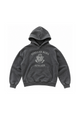 Washed gray pullover hoodie with hood, graphic front and kangaroo pocket