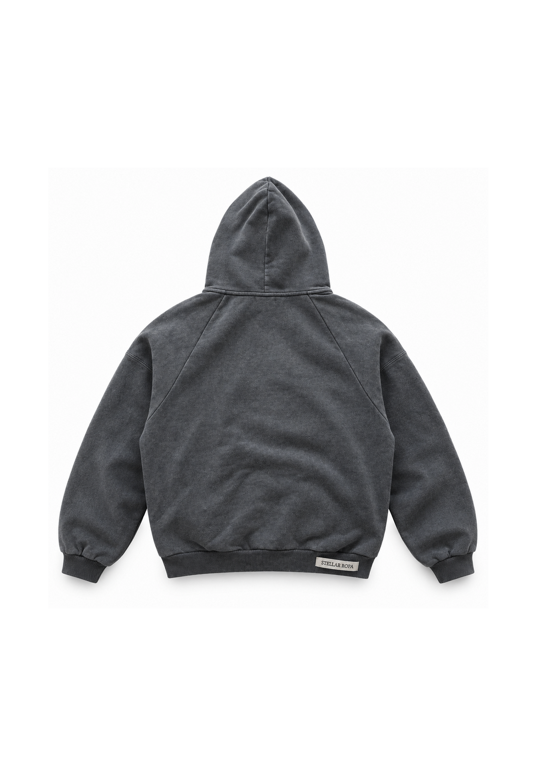 Washed gray pullover hoodie with hood, graphic front and kangaroo pocket