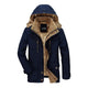 Men's hooded parka jacket with zip pockets, flap pockets and button fastening