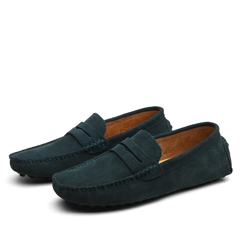 Men's moc toe loafers with penny strap detail and flat sole