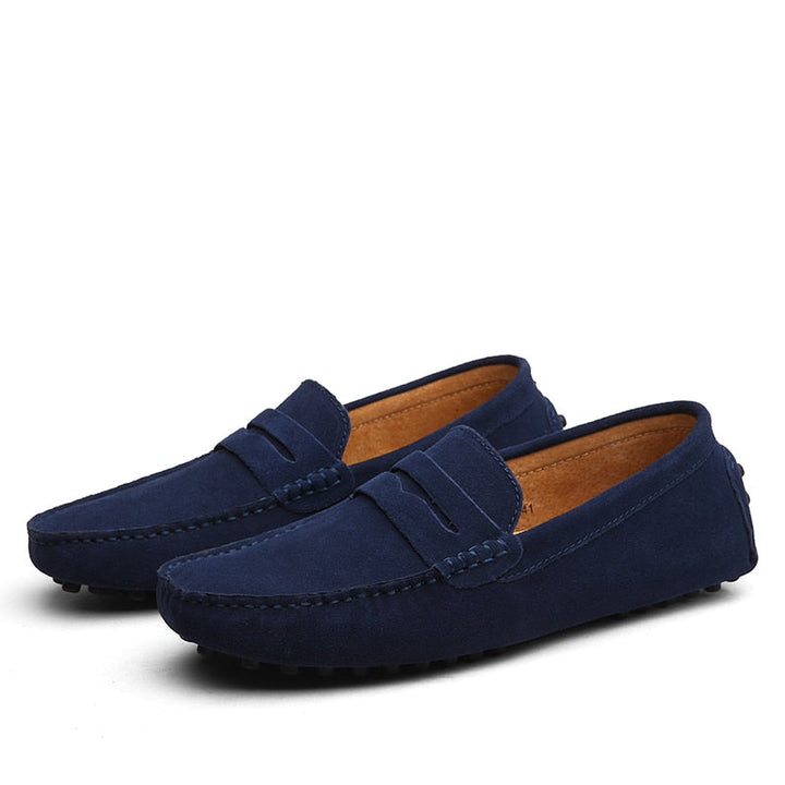 Men's moc toe loafers with penny strap detail and flat sole