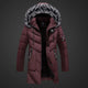 Men's longline padded coat with hood and faux fur trim