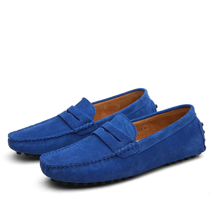 Men's moc toe loafers with penny strap detail and flat sole