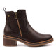 Women's brown ankle boots with side zipper, rounded toe and block heel