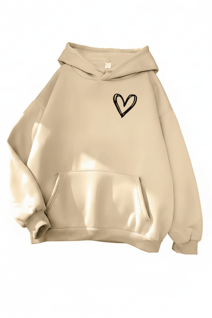 Women's hooded sweatshirt with white heart graphic and kangaroo pocket