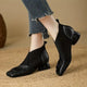 Women's ankle boots with square toes, textured side panels and block heels