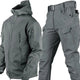 Men's hooded outdoor jacket and cargo trousers set with utility pockets