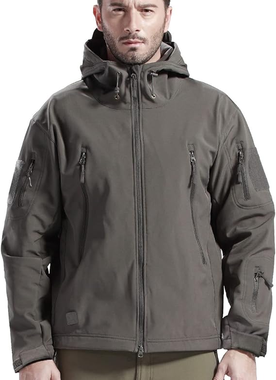 Men's hooded outdoor jacket and cargo trousers set with utility pockets