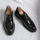 Men's black lace-up Derby shoes with rounded toes and low soles