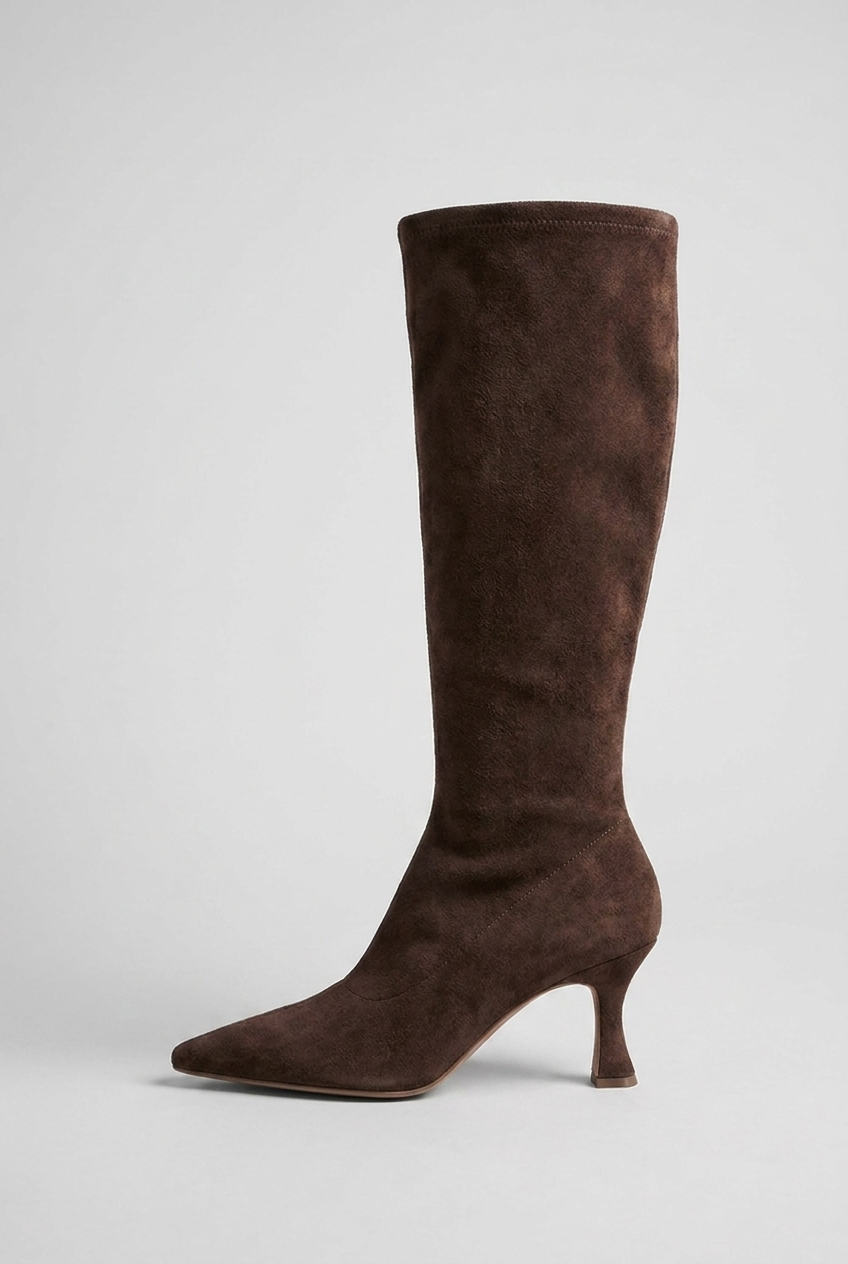 Women's knee-high pointed-toe boots with slim high heels