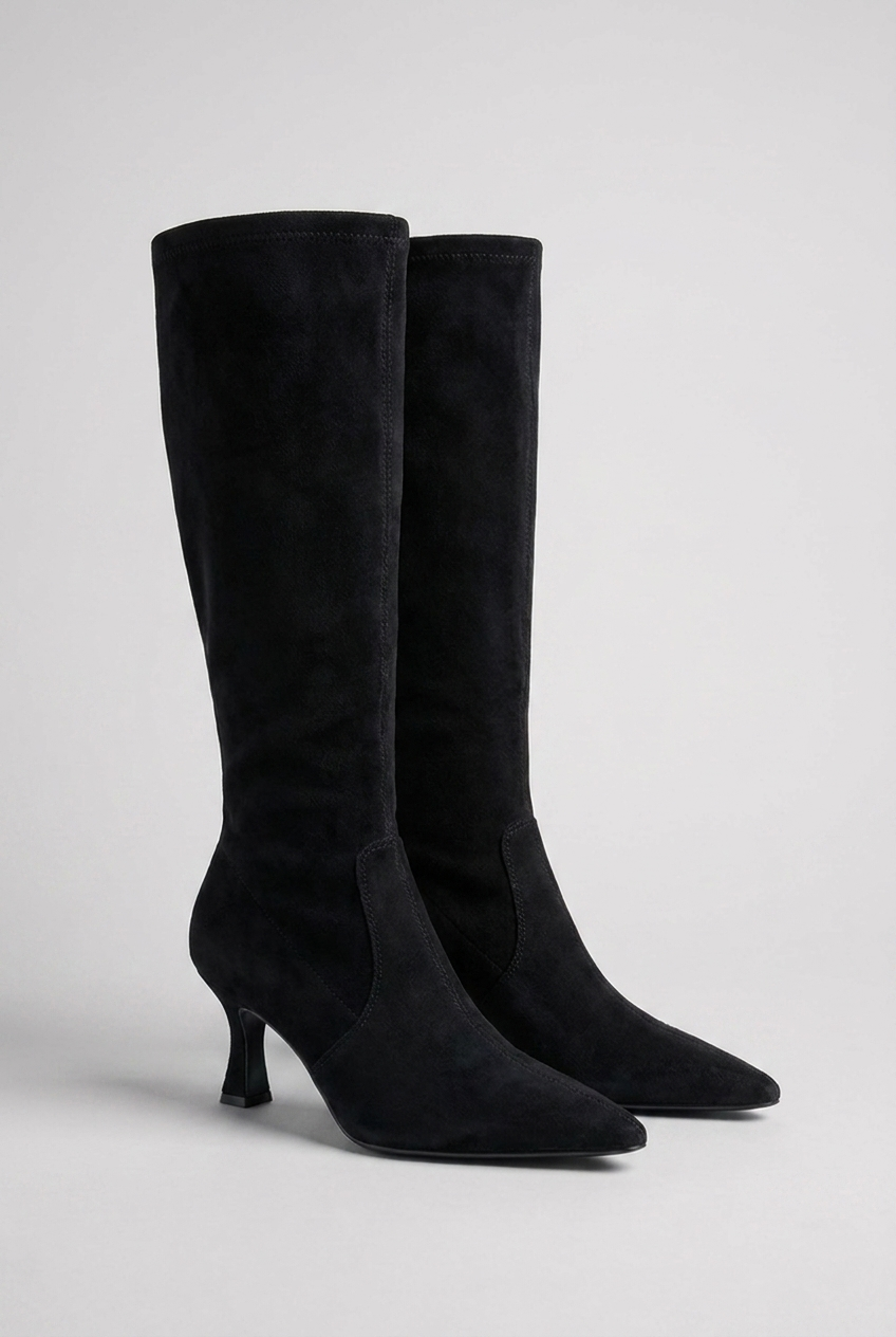Women's knee-high pointed-toe boots with slim high heels