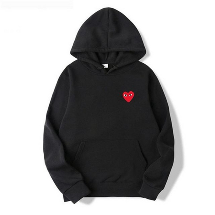 Women's pullover hoodie with hood, long sleeves, kangaroo pocket and small heart graphic