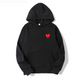 Women's pullover hoodie with hood, long sleeves, kangaroo pocket and small heart graphic
