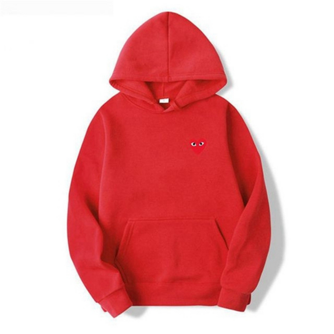 Women's pullover hoodie with hood, long sleeves, kangaroo pocket and small heart graphic