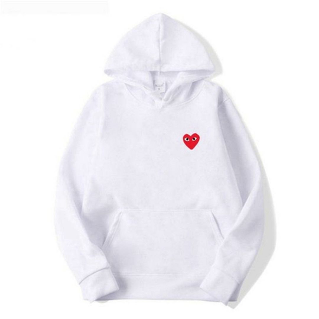 Women's pullover hoodie with hood, long sleeves, kangaroo pocket and small heart graphic