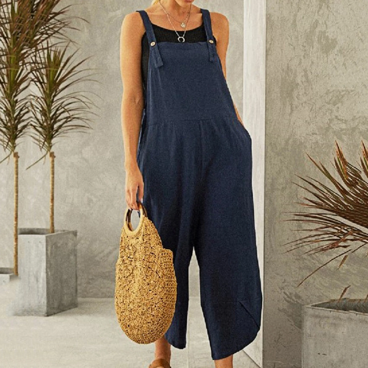 Women's relaxed dungaree jumpsuit with adjustable straps in navy blue