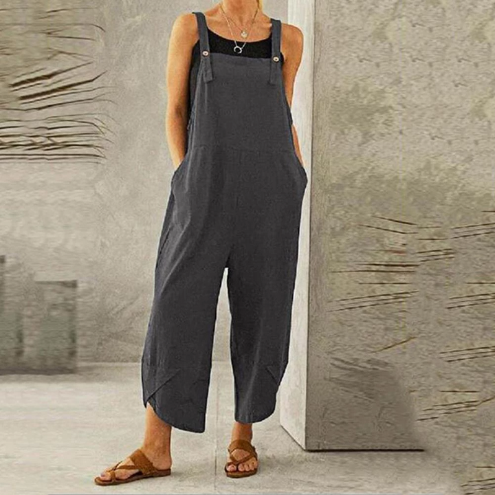 Women's relaxed dungaree jumpsuit with adjustable straps in navy blue