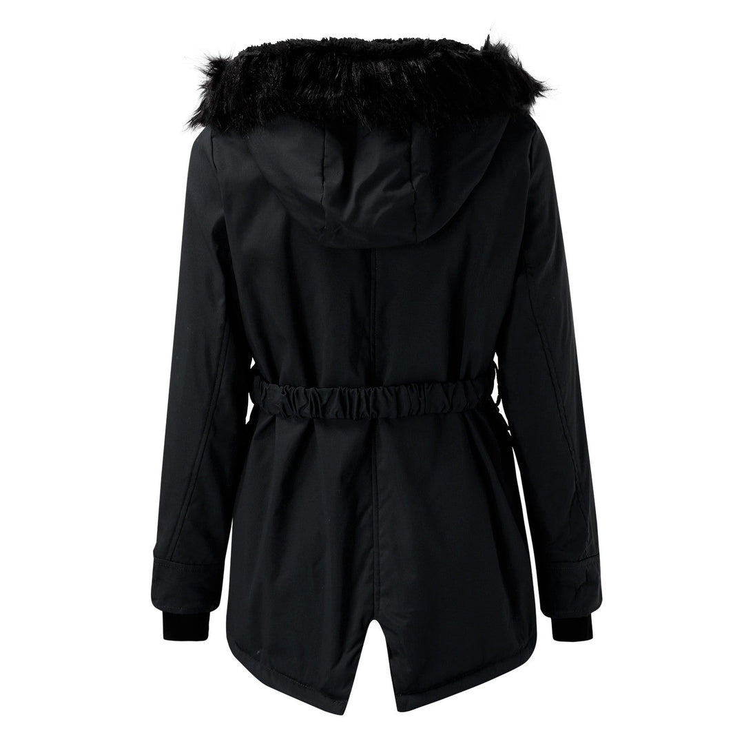 Women's longline hooded parka coat with faux fur trim