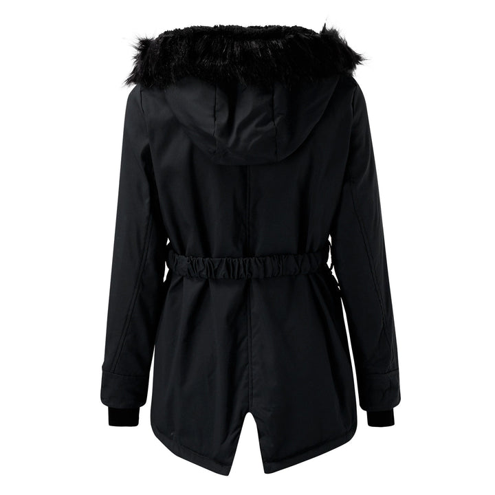 Women's longline hooded parka coat with faux fur trim
