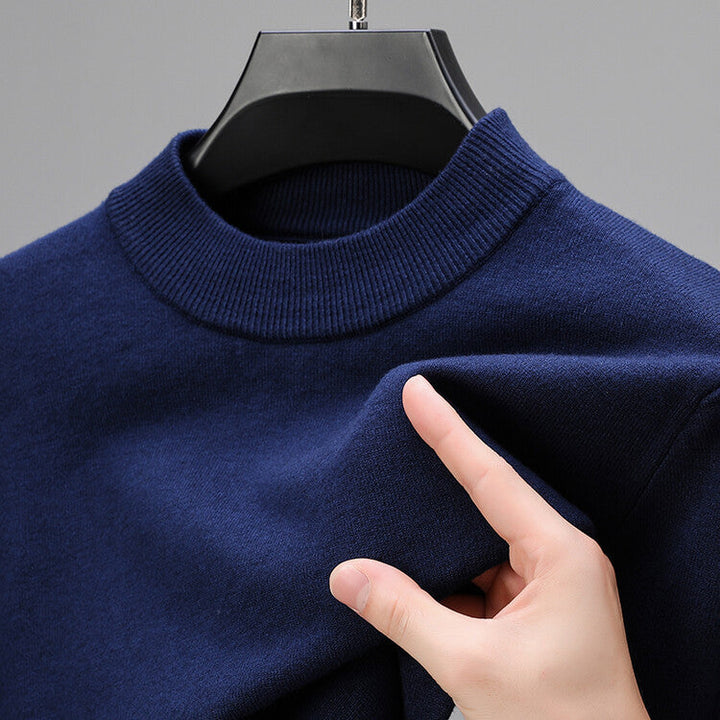 Unisex ribbed mock neck knit sweater with long sleeves