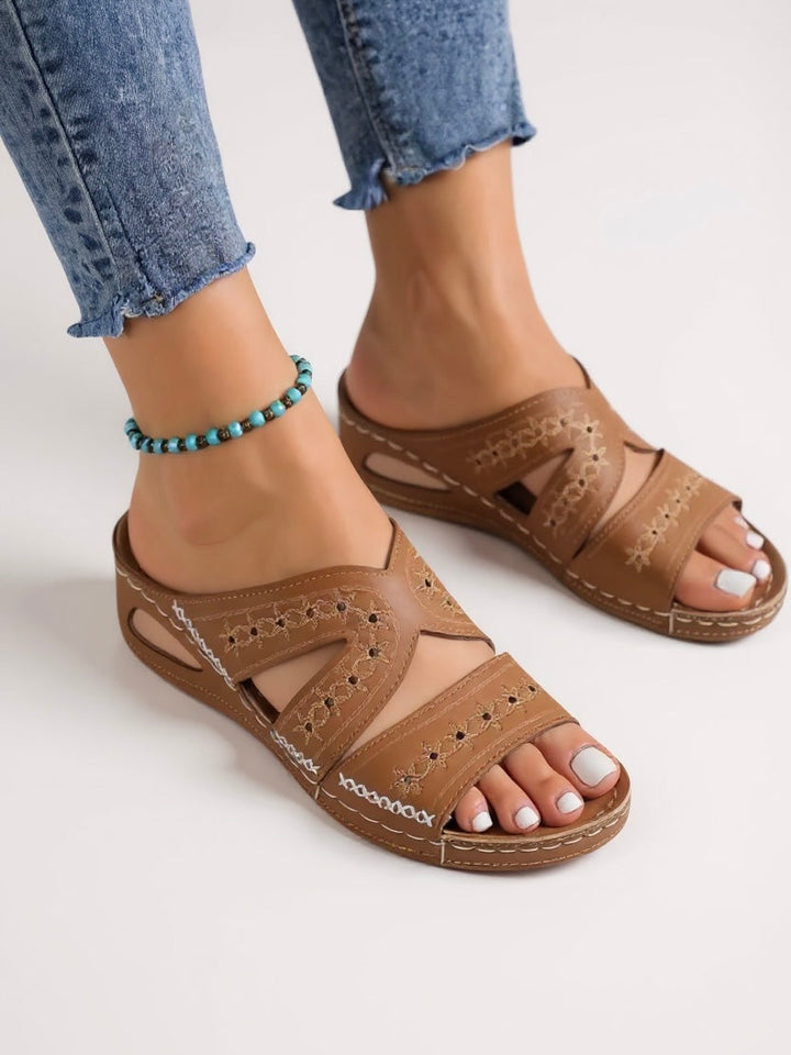 Olive | Women's Embroidered Slide Sandals