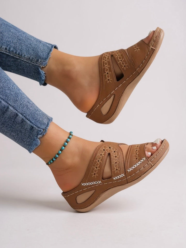 Olive | Women's Embroidered Slide Sandals