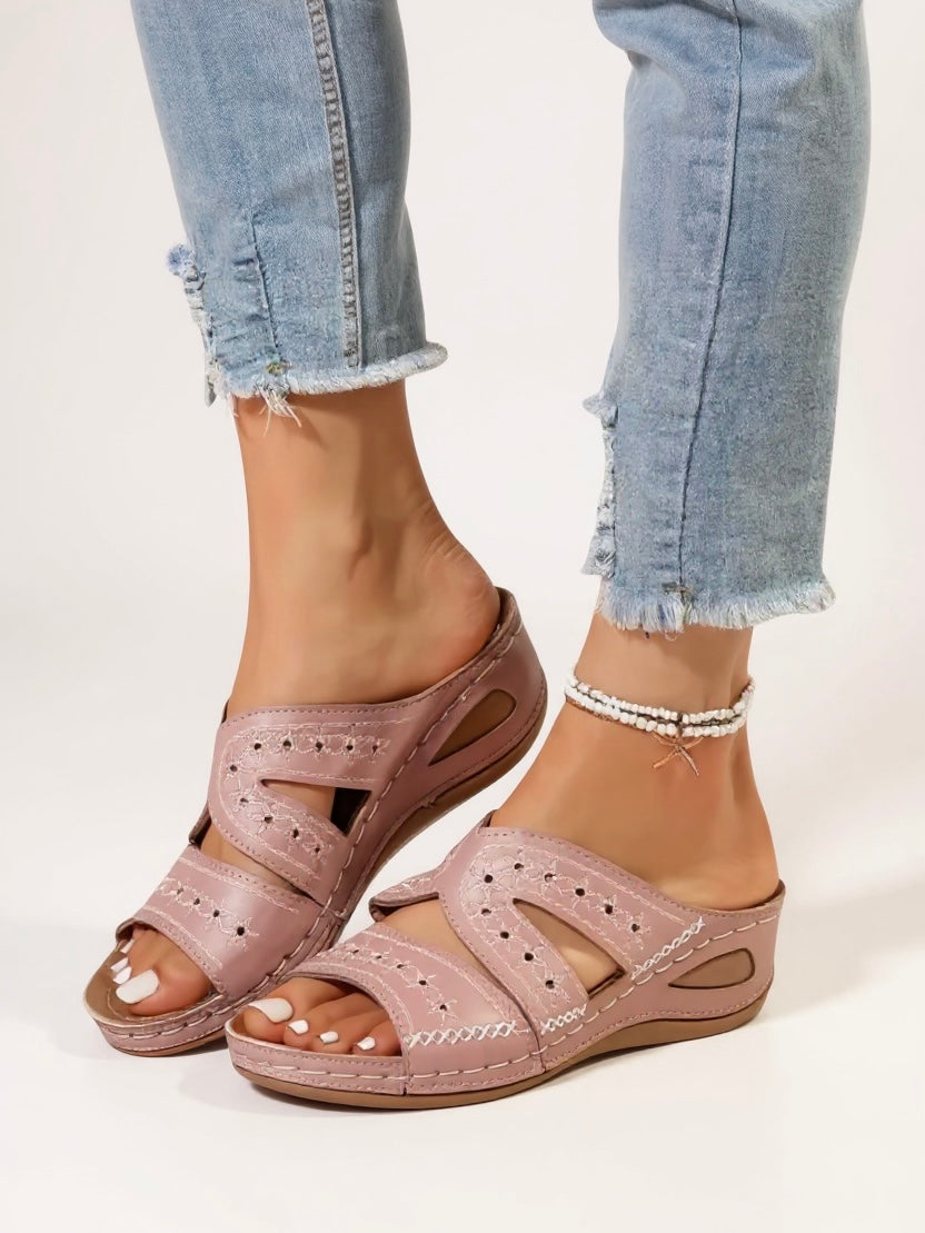 Olive | Women's Embroidered Slide Sandals