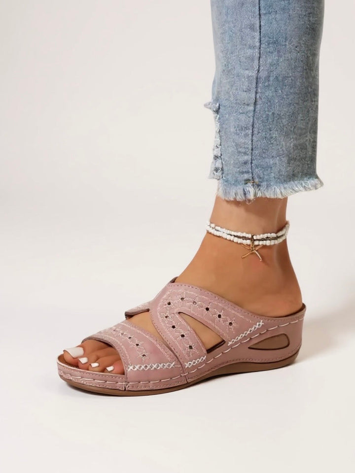 Olive | Women's Embroidered Slide Sandals