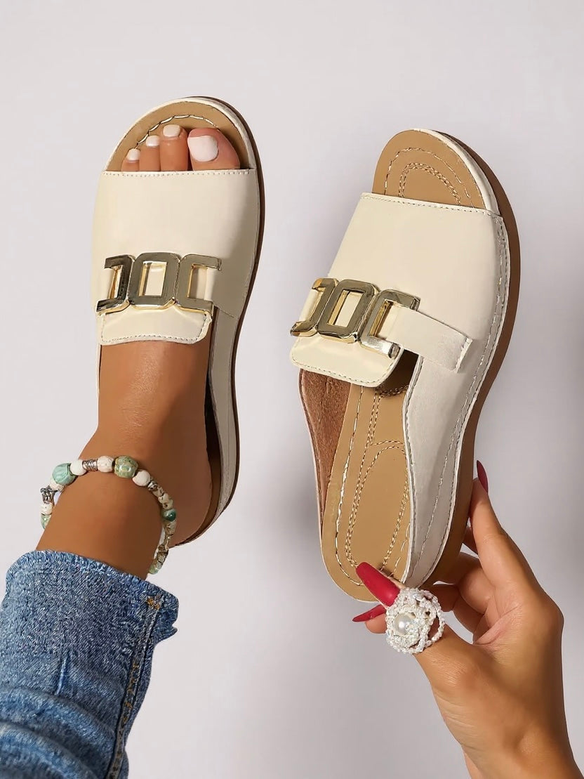 Iolanda | Women's Gold-Buckle Slides