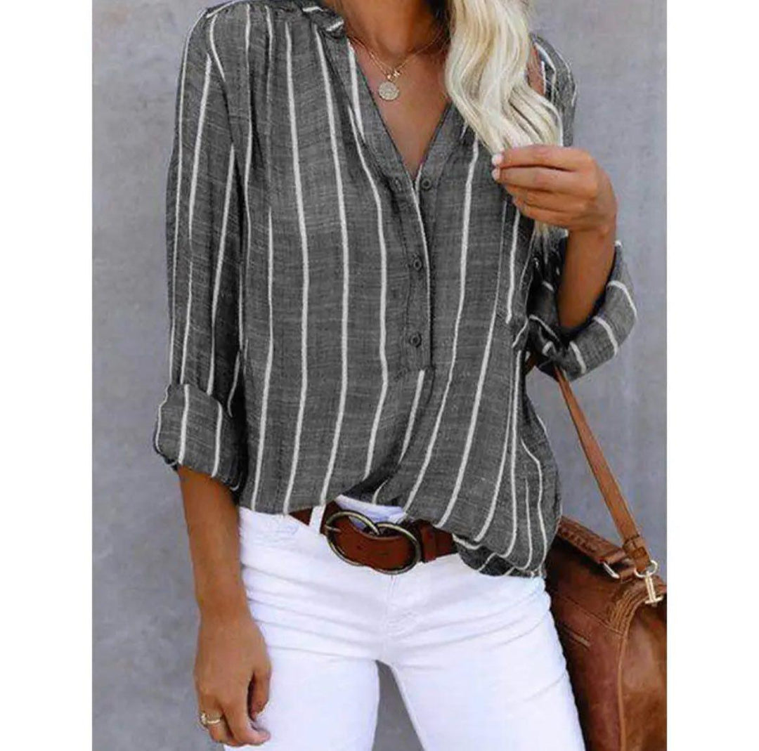 Women's Striped Casual Blouse Tops Sale in Red (Almost Sold Out) - View 10 | Bellmere